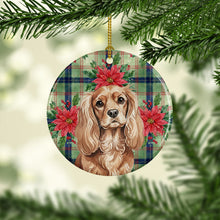 Load image into Gallery viewer, Ruby Cavalier Spaniel Christmas PoinsettIas Ceramic Ornament