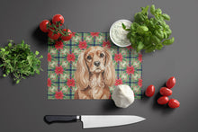 Load image into Gallery viewer, Ruby Cavalier Spaniel Christmas PoinsettIas Glass Cutting Board