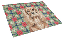 Load image into Gallery viewer, Ruby Cavalier Spaniel Christmas PoinsettIas Glass Cutting Board