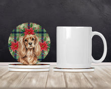 Load image into Gallery viewer, Ruby Cavalier Spaniel Christmas PoinsettIas Large Sandstone Coasters Pack of 4