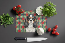 Load image into Gallery viewer, Tricolor Cavalier Spaniel Christmas PoinsettIas Glass Cutting Board