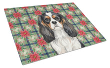 Load image into Gallery viewer, Tricolor Cavalier Spaniel Christmas PoinsettIas Glass Cutting Board