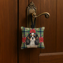 Load image into Gallery viewer, Tricolor Cavalier Spaniel Christmas PoinsettIas Hanging Square Fabric Ornament 3.5 x 3.5