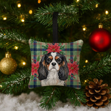 Load image into Gallery viewer, Tricolor Cavalier Spaniel Christmas PoinsettIas Hanging Square Fabric Ornament 3.5 x 3.5