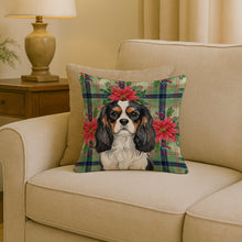 Load image into Gallery viewer, Tricolor Cavalier Spaniel Christmas PoinsettIas Throw Pillow