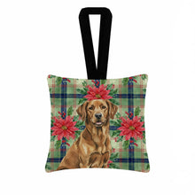 Load image into Gallery viewer, Chesapeake Bay Retriever Christmas PoinsettIas Hanging Square Fabric Ornament 3.5 x 3.5