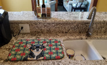 Load image into Gallery viewer, Black and Tan Chihuahua Christmas PoinsettIas Dish Drying Mat