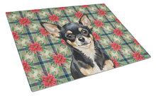 Load image into Gallery viewer, Black and Tan Chihuahua Christmas PoinsettIas Glass Cutting Board