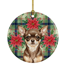 Load image into Gallery viewer, Chocolate Chihuahua Christmas PoinsettIas Ceramic Ornament