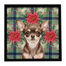 Load image into Gallery viewer, Chocolate Chihuahua Christmas PoinsettIas Framed Metal Print