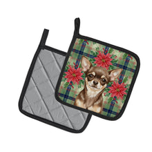 Load image into Gallery viewer, Chocolate Chihuahua Christmas PoinsettIas Pair of Pot Holders