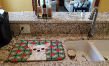 Load image into Gallery viewer, Cream Chihuahua Christmas PoinsettIas Dish Drying Mat