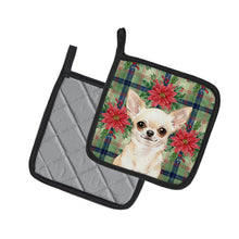 Load image into Gallery viewer, Cream Chihuahua Christmas PoinsettIas Pair of Pot Holders