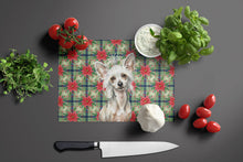Load image into Gallery viewer, Hairless Mottled Pattern Chinese Crested Christmas PoinsettIas Glass Cutting Board