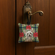 Load image into Gallery viewer, Hairless Mottled Pattern Chinese Crested Christmas PoinsettIas Hanging Square Fabric Ornament 3.5 x 3.5