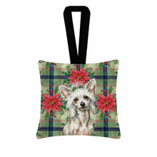 Load image into Gallery viewer, Hairless Mottled Pattern Chinese Crested Christmas PoinsettIas Hanging Square Fabric Ornament 3.5 x 3.5