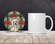 Load image into Gallery viewer, Hairless Mottled Pattern Chinese Crested Christmas PoinsettIas Large Sandstone Coasters Pack of 4