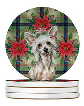 Load image into Gallery viewer, Hairless Mottled Pattern Chinese Crested Christmas PoinsettIas Large Sandstone Coasters Pack of 4