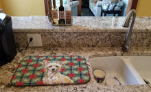Load image into Gallery viewer, Hairless Palomino Chinese Crested Christmas PoinsettIas Dish Drying Mat