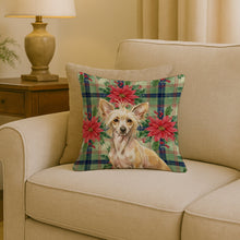 Load image into Gallery viewer, Hairless Palomino Chinese Crested Christmas PoinsettIas Throw Pillow