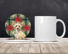 Load image into Gallery viewer, Hairless Palomino Chinese Crested Christmas PoinsettIas Large Sandstone Coasters Pack of 4