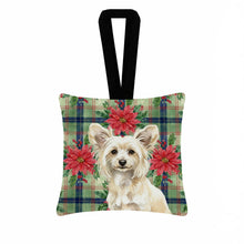 Load image into Gallery viewer, Powderpuff Chinese Crested Christmas PoinsettIas Hanging Square Fabric Ornament 3.5 x 3.5