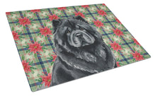 Load image into Gallery viewer, Black Chow Chow Christmas PoinsettIas Glass Cutting Board
