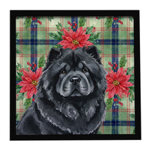 Load image into Gallery viewer, Black Chow Chow Christmas PoinsettIas Framed Metal Print