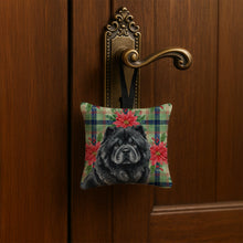 Load image into Gallery viewer, Black Chow Chow Christmas PoinsettIas Hanging Square Fabric Ornament 3.5 x 3.5