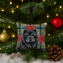 Load image into Gallery viewer, Black Chow Chow Christmas PoinsettIas Hanging Square Fabric Ornament 3.5 x 3.5