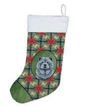 Load image into Gallery viewer, Blue Chow Chow Christmas PoinsettIas Holiday Stocking