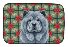 Load image into Gallery viewer, Blue Chow Chow Christmas PoinsettIas Dish Drying Mat