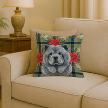 Load image into Gallery viewer, Blue Chow Chow Christmas PoinsettIas Throw Pillow