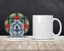 Load image into Gallery viewer, Blue Chow Chow Christmas PoinsettIas Large Sandstone Coasters Pack of 4
