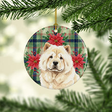 Load image into Gallery viewer, Cream Chow Chow Christmas PoinsettIas Ceramic Ornament