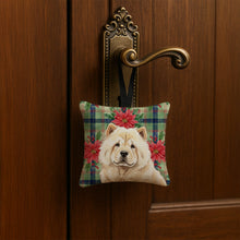 Load image into Gallery viewer, Cream Chow Chow Christmas PoinsettIas Hanging Square Fabric Ornament 3.5 x 3.5