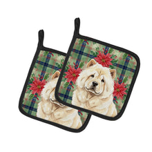 Load image into Gallery viewer, Cream Chow Chow Christmas PoinsettIas Pair of Pot Holders