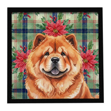 Load image into Gallery viewer, Red Chow Chow Christmas PoinsettIas Framed Metal Print