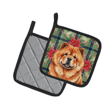 Load image into Gallery viewer, Red Chow Chow Christmas PoinsettIas Pair of Pot Holders