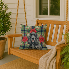 Load image into Gallery viewer, Black Cocker Spaniel Christmas PoinsettIas Throw Pillow