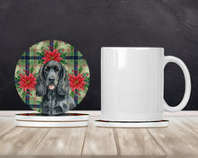 Load image into Gallery viewer, Black Cocker Spaniel Christmas PoinsettIas Large Sandstone Coasters Pack of 4