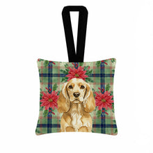 Load image into Gallery viewer, Buff Cocker Spaniel Christmas PoinsettIas Hanging Square Fabric Ornament 3.5 x 3.5