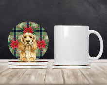 Load image into Gallery viewer, Buff Cocker Spaniel Christmas PoinsettIas Large Sandstone Coasters Pack of 4