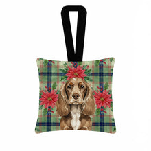 Load image into Gallery viewer, Chocolate Cocker Spaniel Christmas PoinsettIas Hanging Square Fabric Ornament 3.5 x 3.5