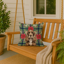 Load image into Gallery viewer, Chocolate Cocker Spaniel Christmas PoinsettIas Throw Pillow