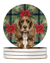 Load image into Gallery viewer, Chocolate Cocker Spaniel Christmas PoinsettIas Large Sandstone Coasters Pack of 4