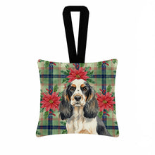 Load image into Gallery viewer, Parti Cocker Spaniel Christmas PoinsettIas Hanging Square Fabric Ornament 3.5 x 3.5