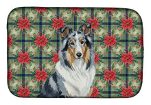 Load image into Gallery viewer, Blue Merle Collie Christmas PoinsettIas Dish Drying Mat