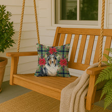 Load image into Gallery viewer, Blue Merle Collie Christmas PoinsettIas Throw Pillow