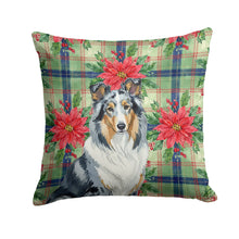Load image into Gallery viewer, Blue Merle Collie Christmas PoinsettIas Throw Pillow